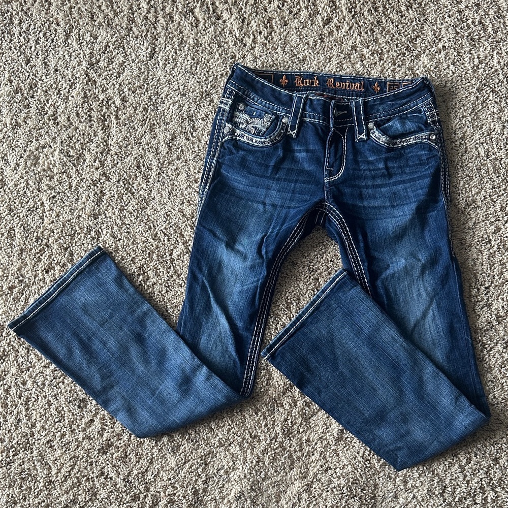 Rock Revival Dark Blue Embellished Boot Cut Jeans